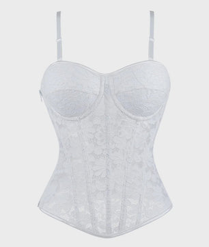 Zwart kanten korset top met mesh en ritssluiting - Sexy bustier voor feesten