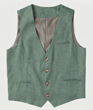 Linnen Heren Gilet - Zomer Waistcoat V-hals Single Breasted Lichtgewicht