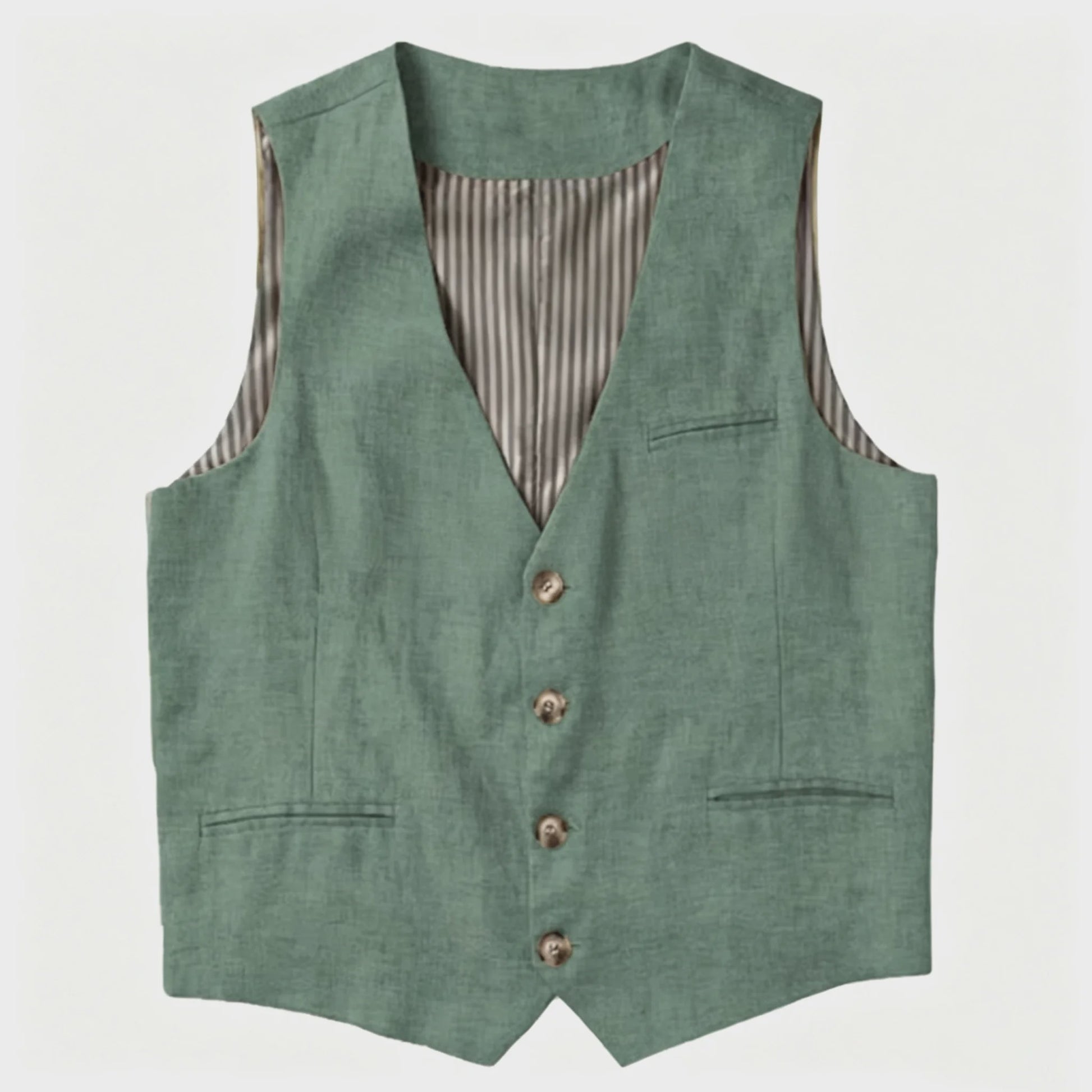 Linnen Heren Gilet - Zomer Waistcoat V-hals Single Breasted Lichtgewicht