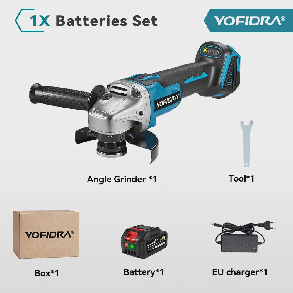 YOFIDRA Accu Haakse Slijper 125mm M14 - Borstelloze Motor, 21V Kracht