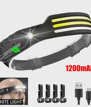 Oplaadbare LED Hoofdlamp met COB Sensor en 6 Modi - Ideaal voor Buiten en Werk