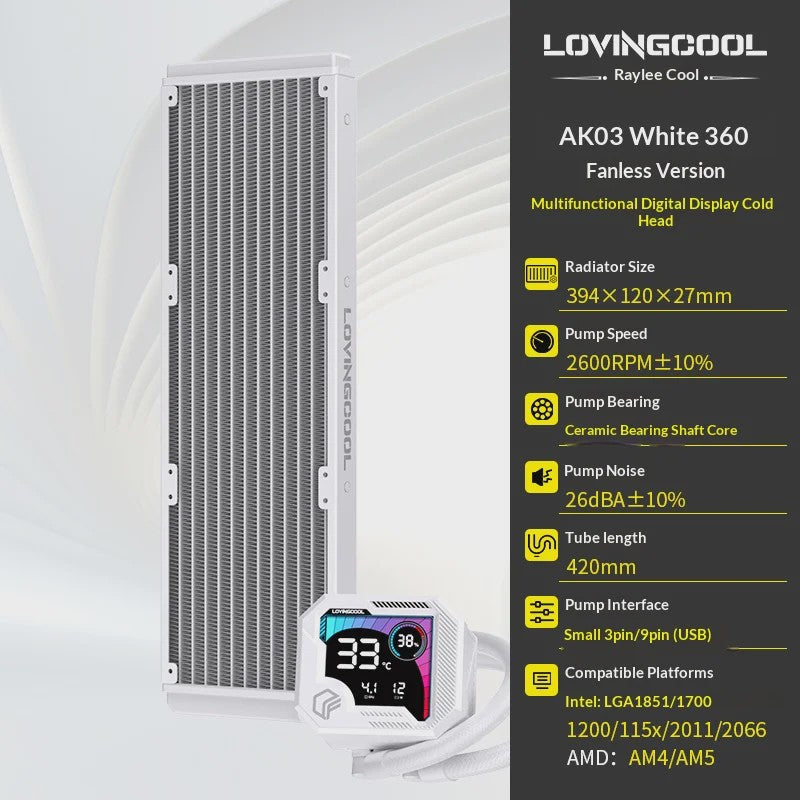 LOVINGCOOL AK 240/360mm ARGB Waterkoeler met Digitaal Display en Abyss Mirror
