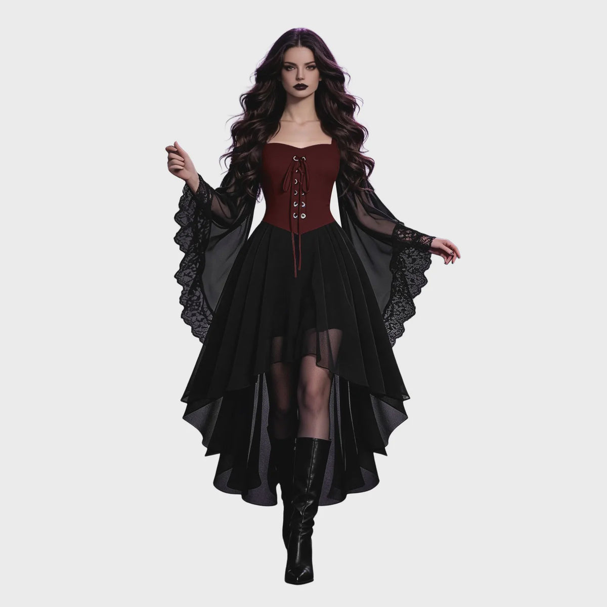 Dames Heksenjurk met Pofmouwen - Middeleeuwse & Gothische Renaissance Stijl voor Halloween & Cosplay