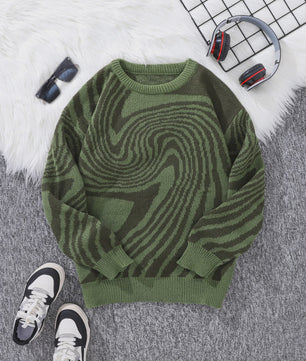 Herfst & Winter Heren Trui met Maze Jacquard Patroon - Ronde Hals