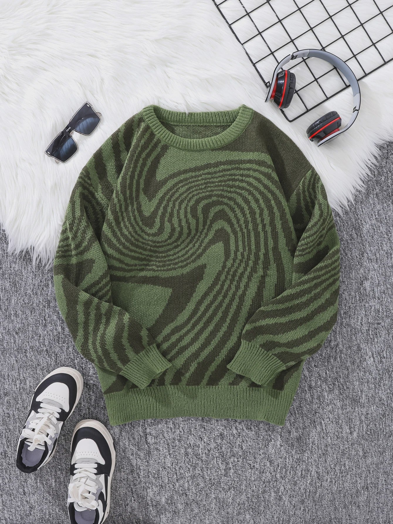 Herfst & Winter Heren Trui met Maze Jacquard Patroon - Ronde Hals