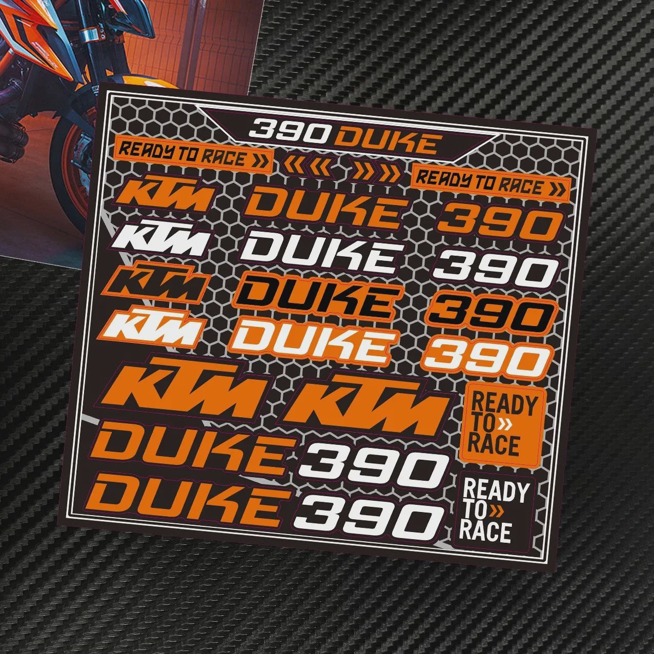 KTM "Ready To Race" Motor Stickers Set - Logo's & Decals voor Duke, RC390, Adventure