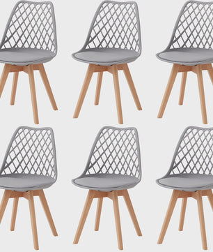 Moderne Eetkamerstoelen Set (4/6 stuks) - Mesh Rug, Houten Poten & Gestoffeerde Zitting