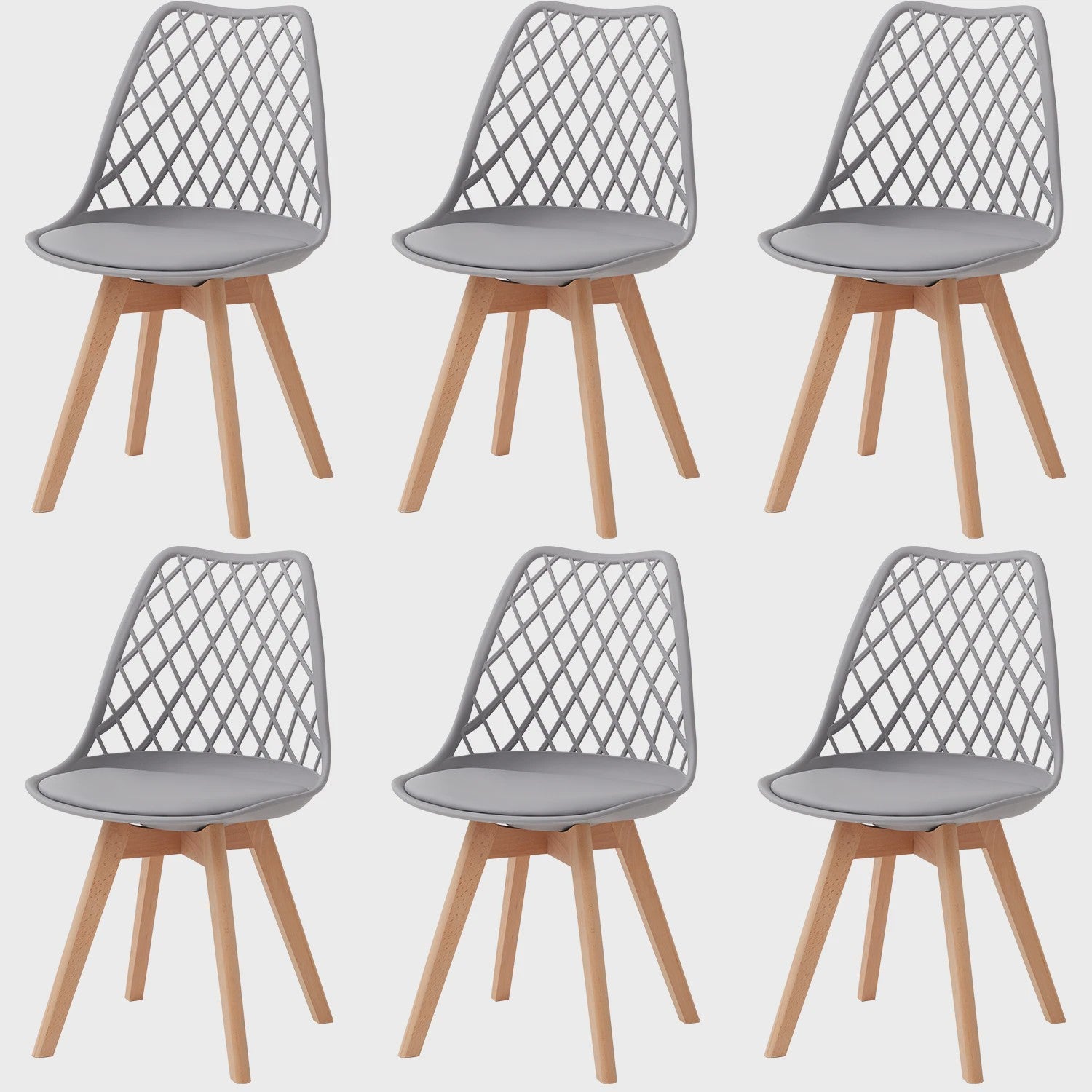 Moderne Eetkamerstoelen Set (4/6 stuks) - Mesh Rug, Houten Poten & Gestoffeerde Zitting