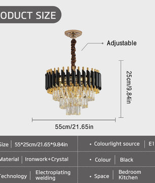 Moderne Zwarte Kristallen Kroonluchter Rond 5-Tier Ø60cm Dimbare Hanglamp