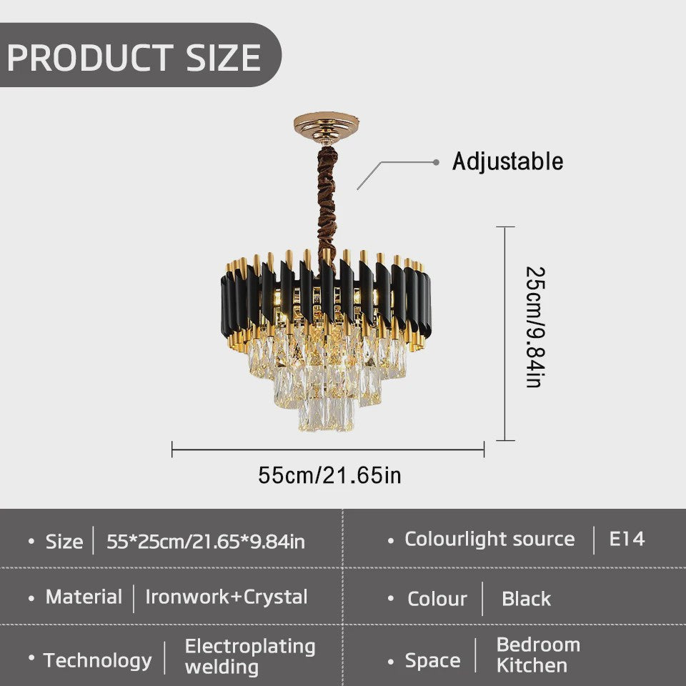 Moderne Zwarte Kristallen Kroonluchter Rond 5-Tier Ø60cm Dimbare Hanglamp