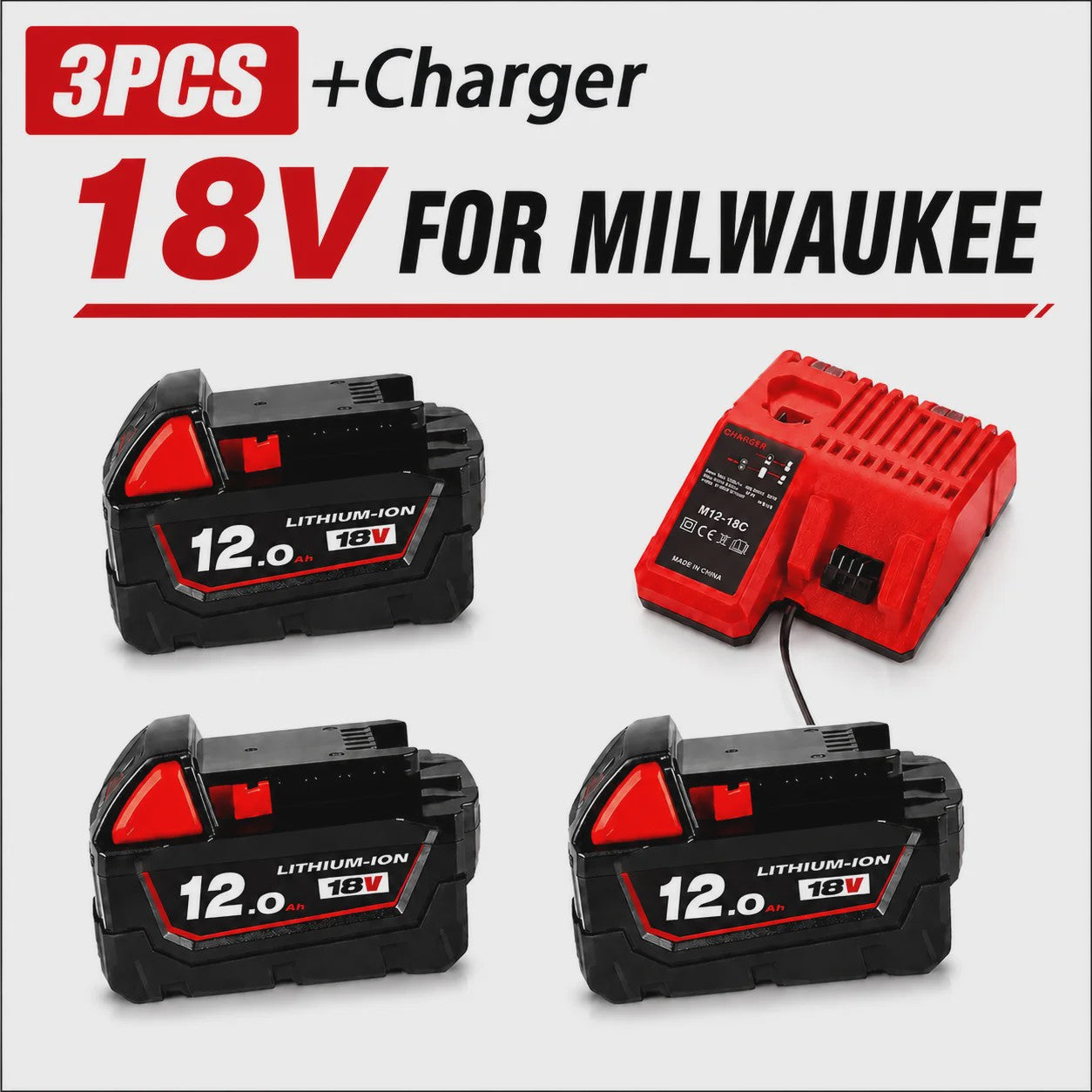 18V Lithium-Ion Accu voor Milwaukee M18 - Hoge Capaciteit 12.0Ah