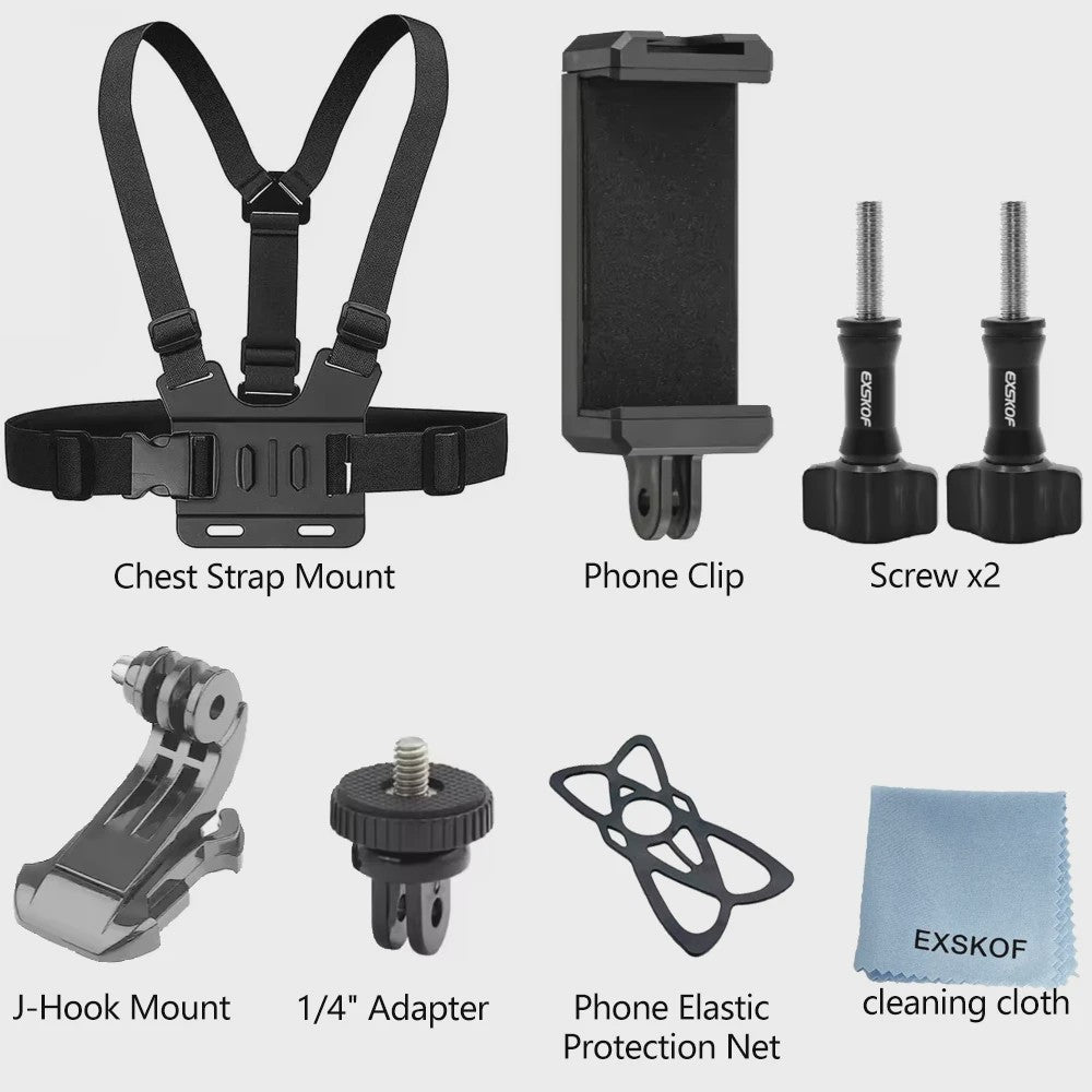 Action Camera Accessoires Kit: Hoofd- en Borstband Mount voor GoPro, Telefoon & meer