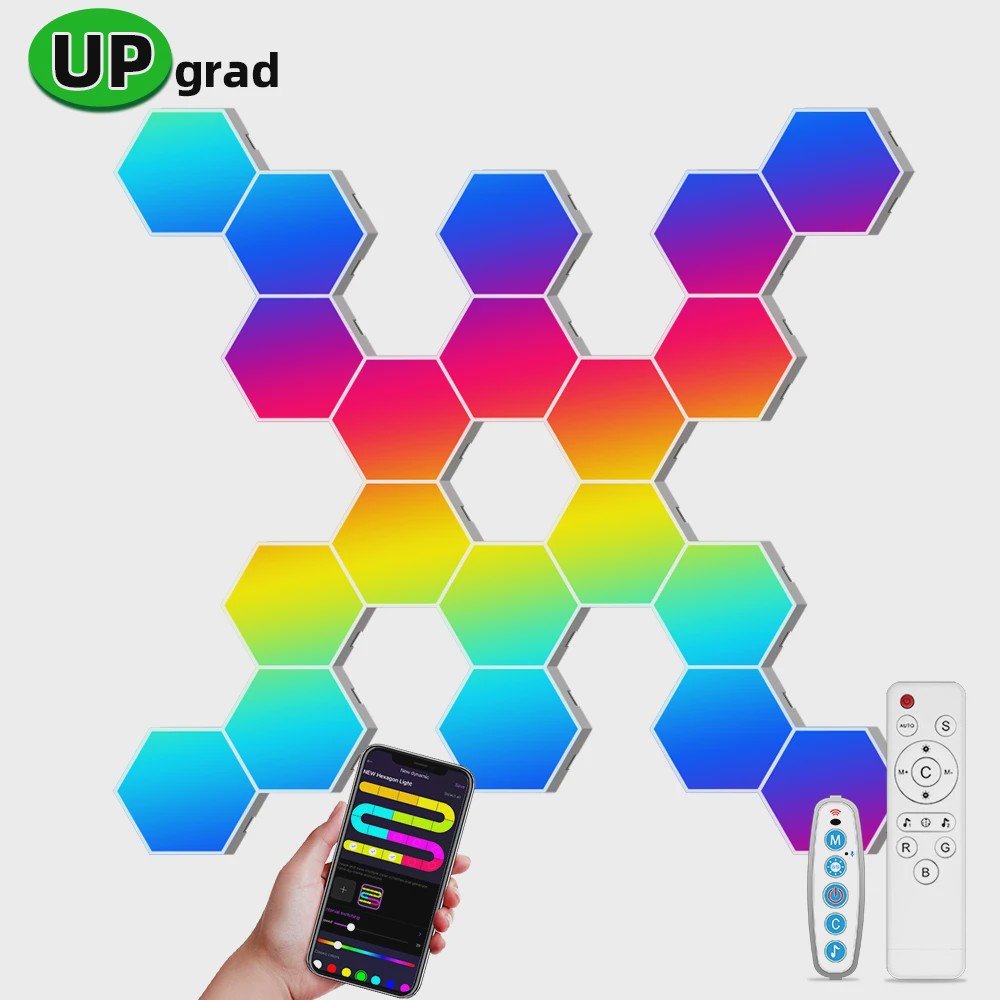 Modulaire Hexagon LED Wandlampen - RGB, Muziek Sync, App Bediening & USB