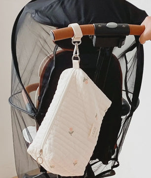 Quilted Luiertas Organizer met Borduring - Baby Verzorgingstas voor Kinderwagen