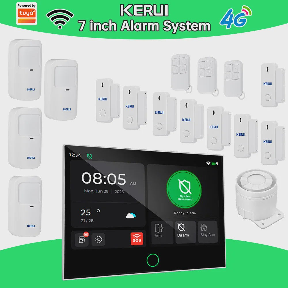 Kerui Alarmsysteem met 7-inch Touchscreen, 4G WiFi en Tuya Smart Integratie