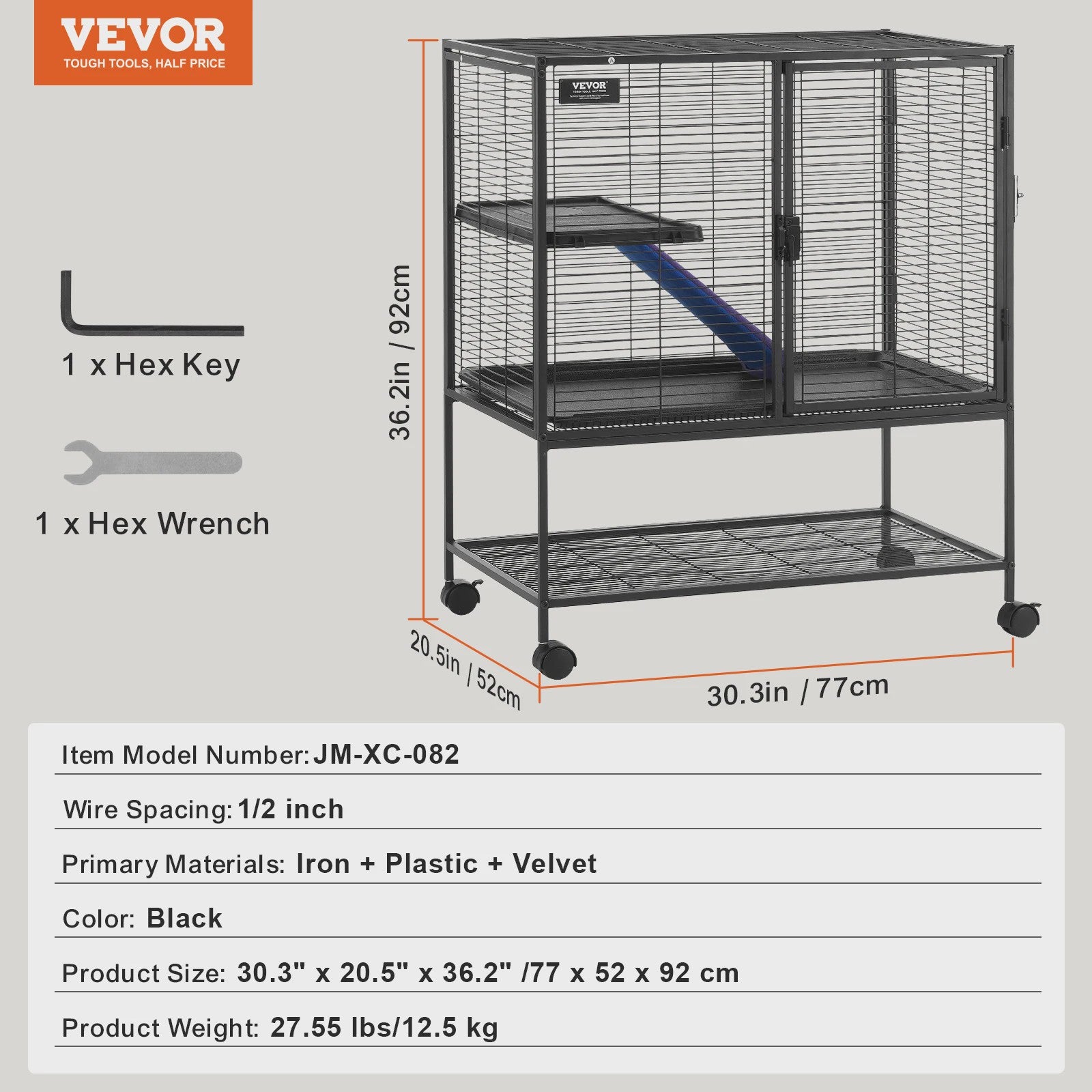 Grote 4-Laags Metalen Dierenkooi met Wielen - Ideaal voor Fretten, Ratten & Knaagdieren