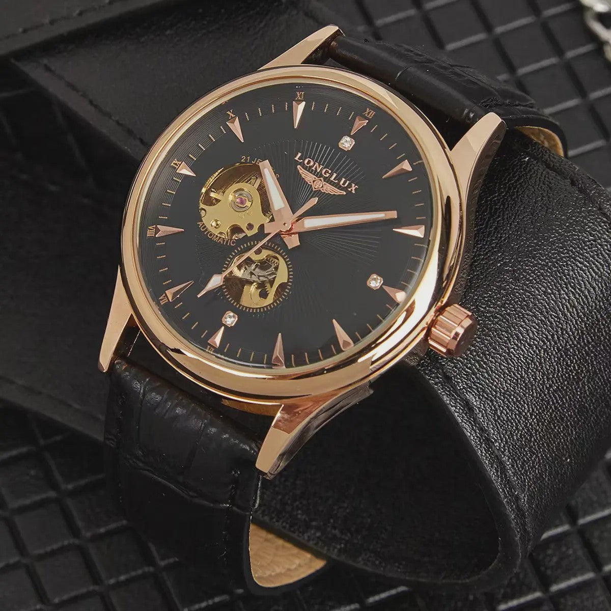 LONGLUX Heren Automatisch Skeleton Horloge - Elegant, Waterdicht & Romeinse Cijfers