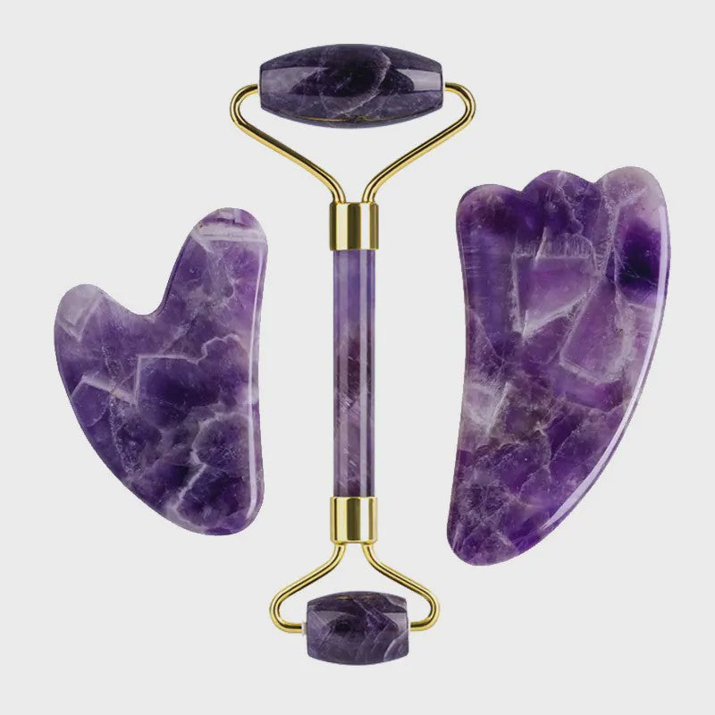 Natuurlijk Amethist Jade Gezichtsmasker & Gua Sha Roller Set