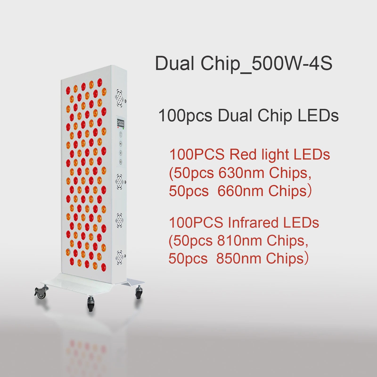 Dual Chip Roodlichttherapie Paneel LED - Gezicht & Lichaam - 630nm/660nm Rood & 810nm/850nm NIR