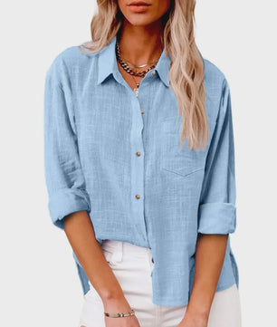 Dames Blouse met Lange Mouwen - Katoen Linnen Look