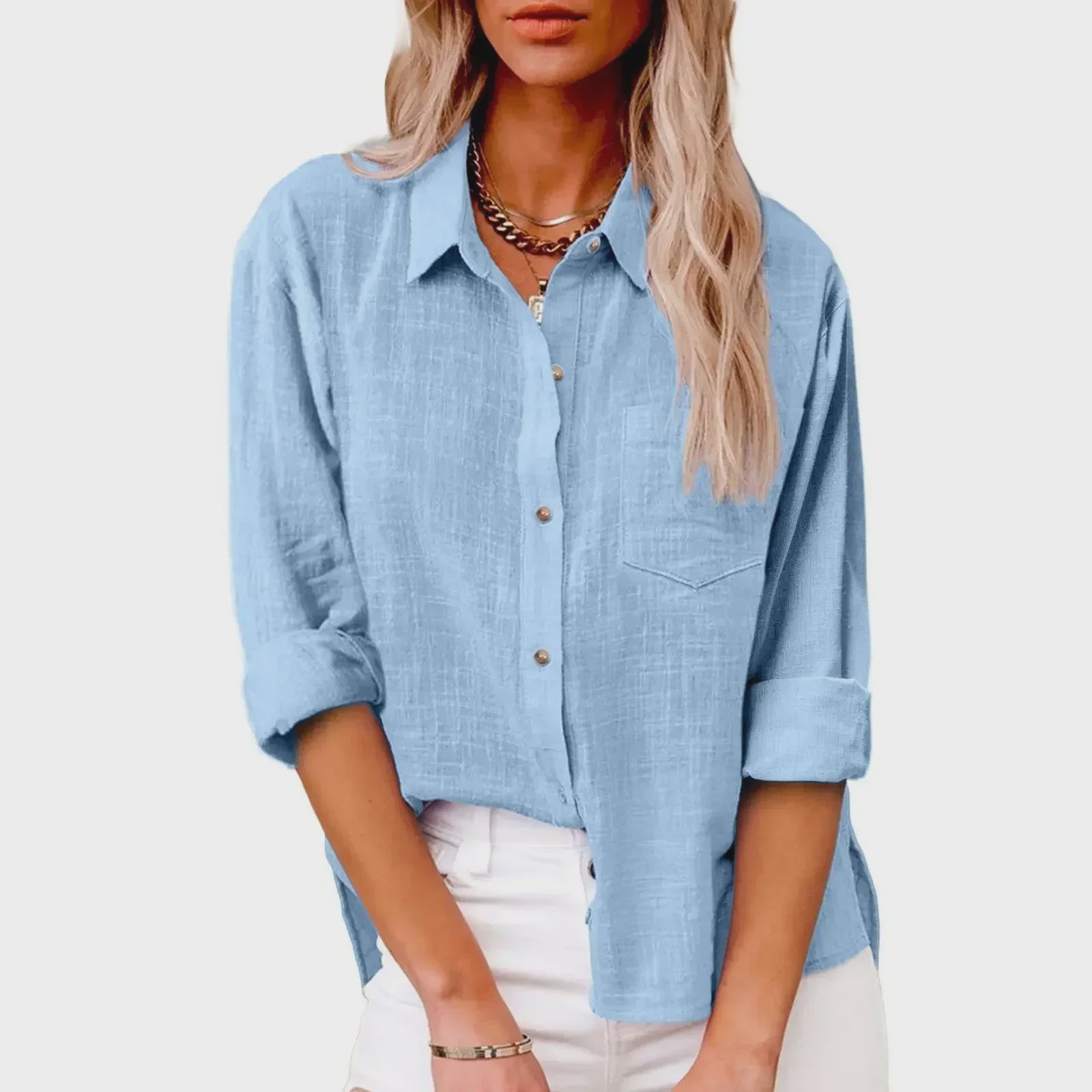 Dames Blouse met Lange Mouwen - Katoen Linnen Look