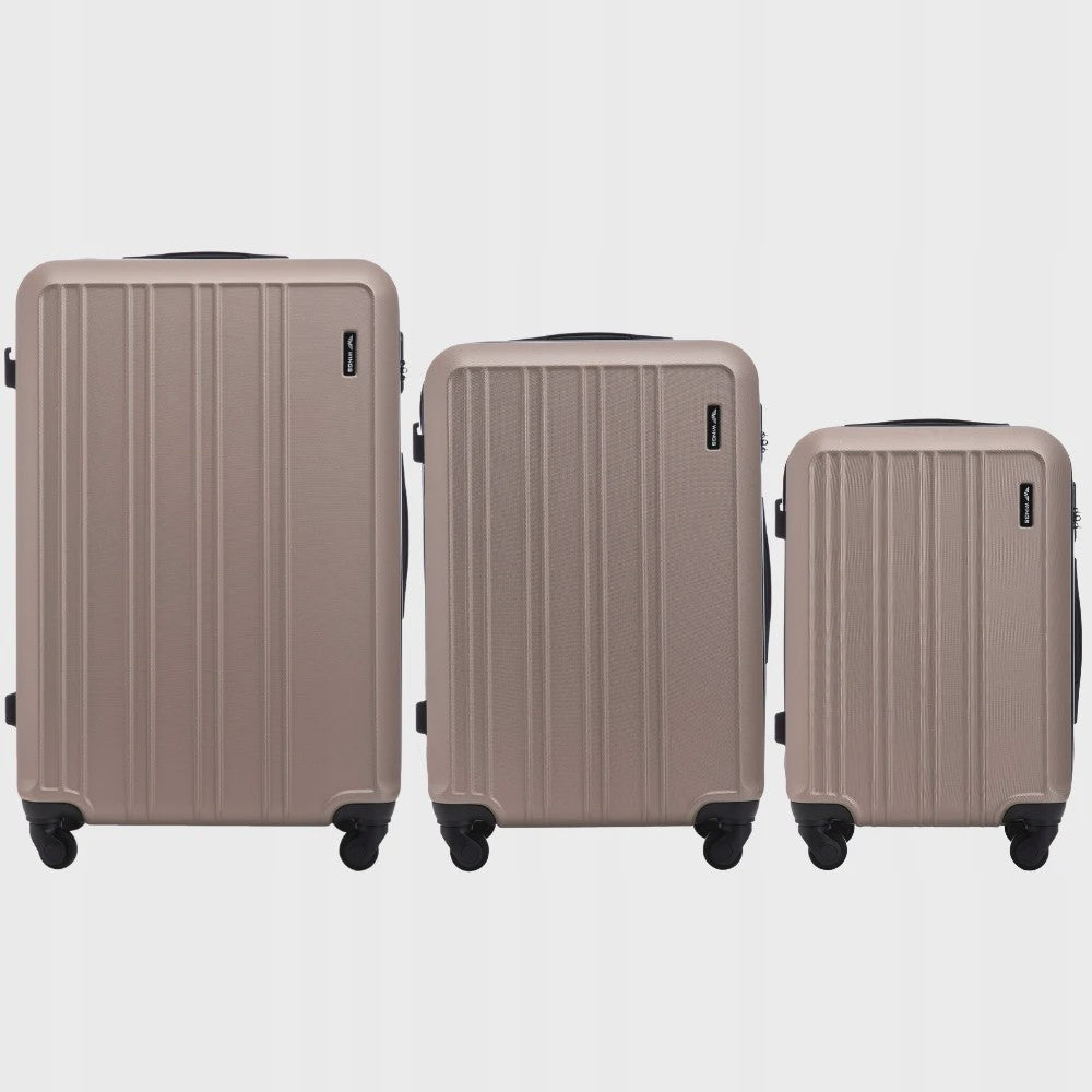 WINGS ABS Trolley Set van 3 (20", 24", 28") - Champagne & Navy Blauw - 360° Wielen