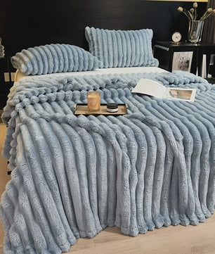 Luxe Verdikte Flanel Deken met Brede Strepen - Multifunctioneel voor Bank, Bed & Dutjes