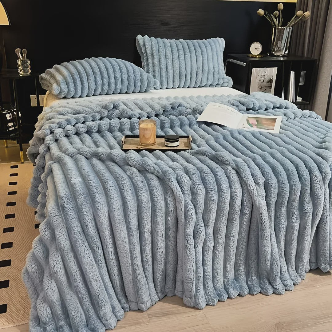 Luxe Verdikte Flanel Deken met Brede Strepen - Multifunctioneel voor Bank, Bed & Dutjes