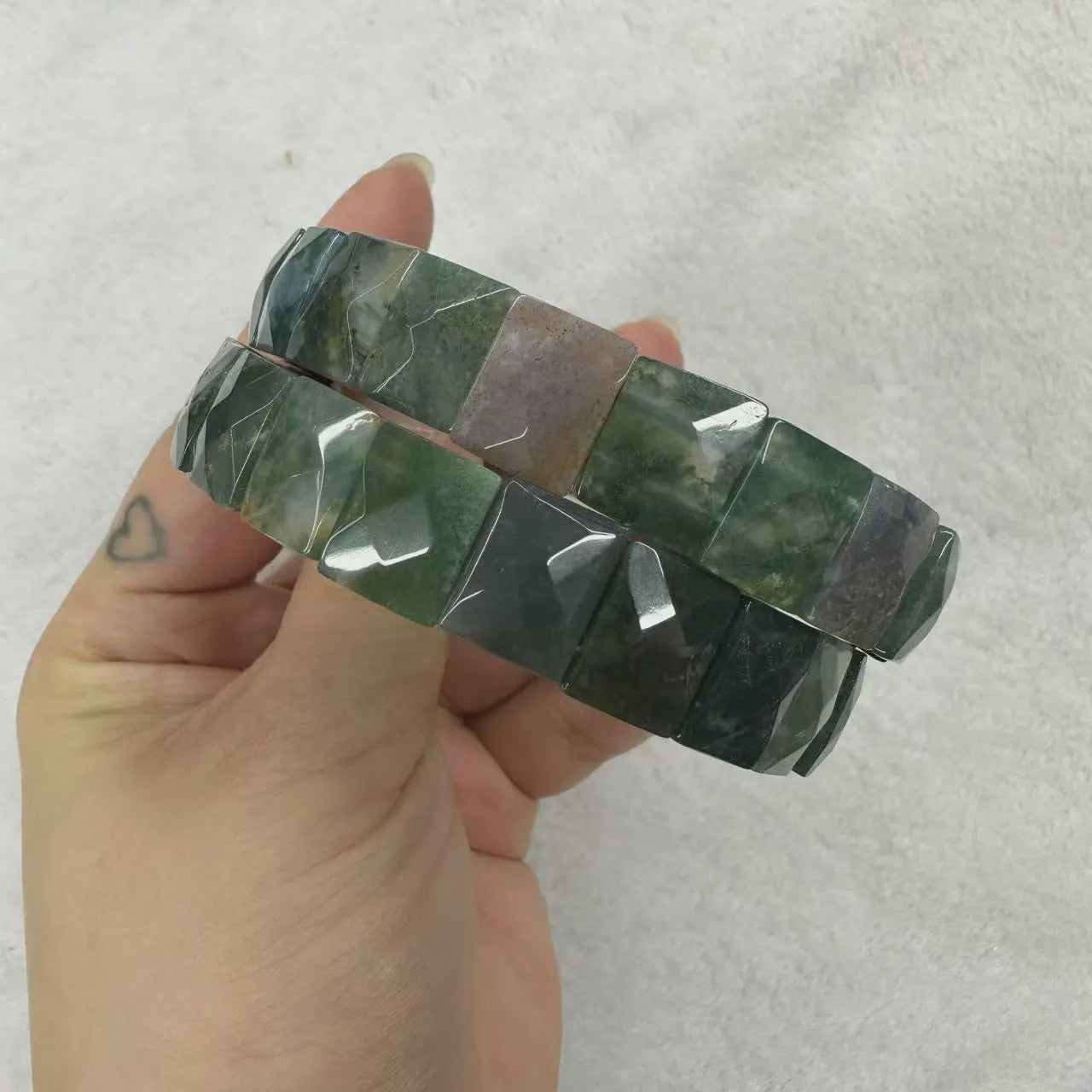 Natuurlijke Edelsteen Armband - Fluoriet & Citrien Vierkante Kralen