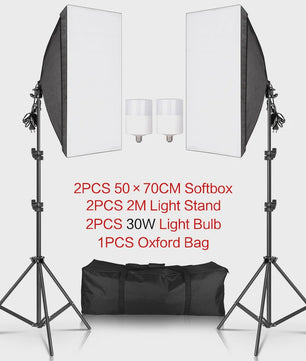 Professionele Softbox Verlichtingskit 50x70cm met E27 Lampen en Statief - Fotostudio Apparatuur