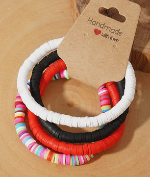 Set van 4 Kleurrijke Heishi Kralen Armbanden - Handgemaakt Boho Mixkleur Sieraden Dames 2024