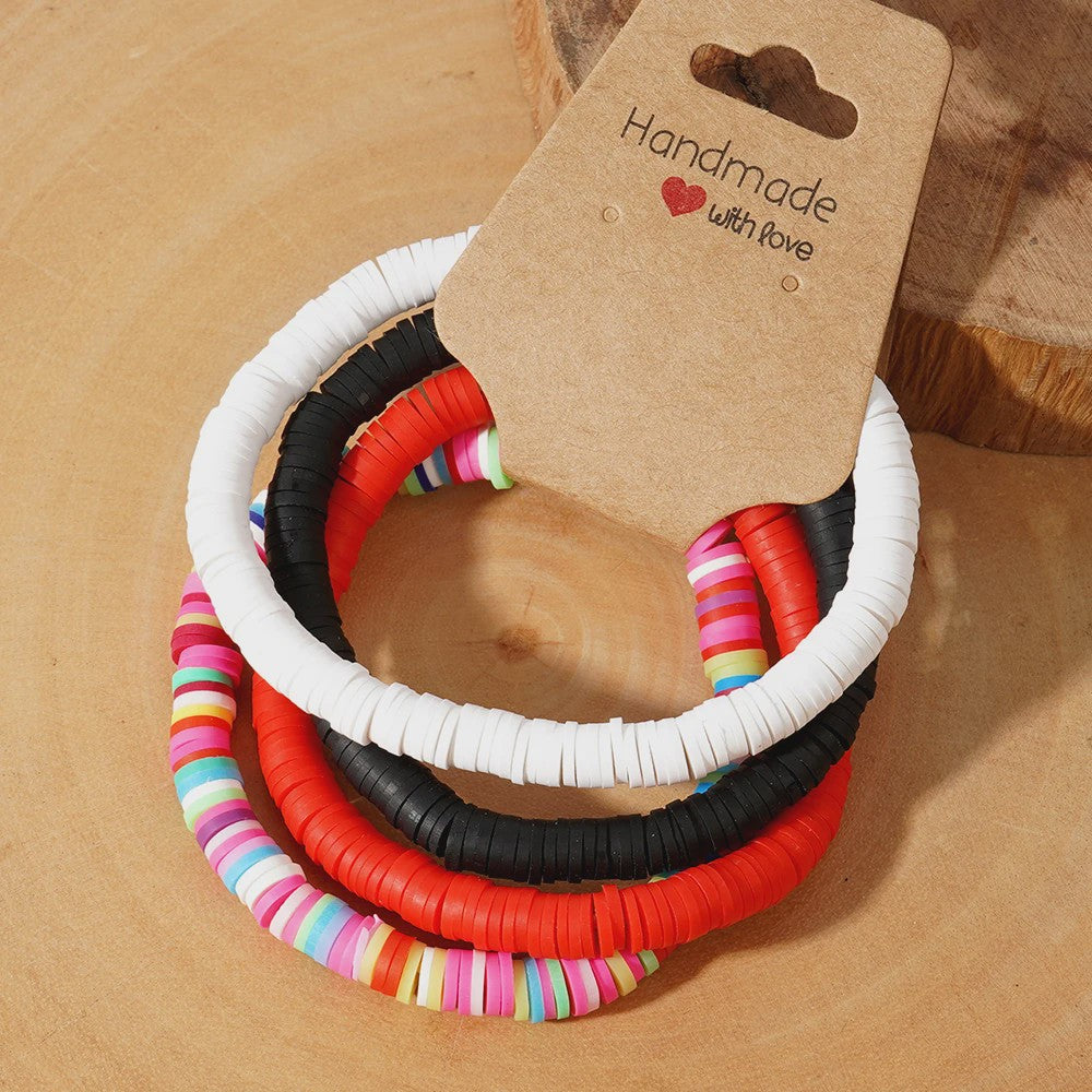 Set van 4 Kleurrijke Heishi Kralen Armbanden - Handgemaakt Boho Mixkleur Sieraden Dames 2024