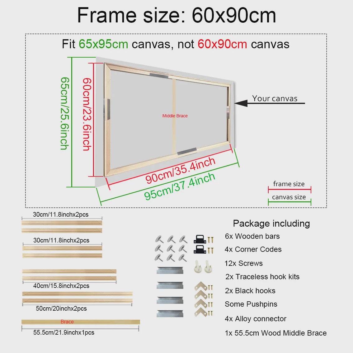 DIY Houten Canvas Frame Kit - Diverse Maten voor Schilderijen & Diamantkunst