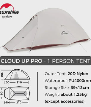 Naturehike Cloud Up Pro 1-Persoons Lichtgewicht Trekking Tent - Waterdicht & Eenvoudig Op te Zetten