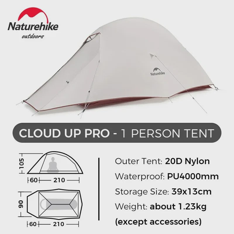 Naturehike Cloud Up Pro 1-Persoons Lichtgewicht Trekking Tent - Waterdicht & Eenvoudig Op te Zetten