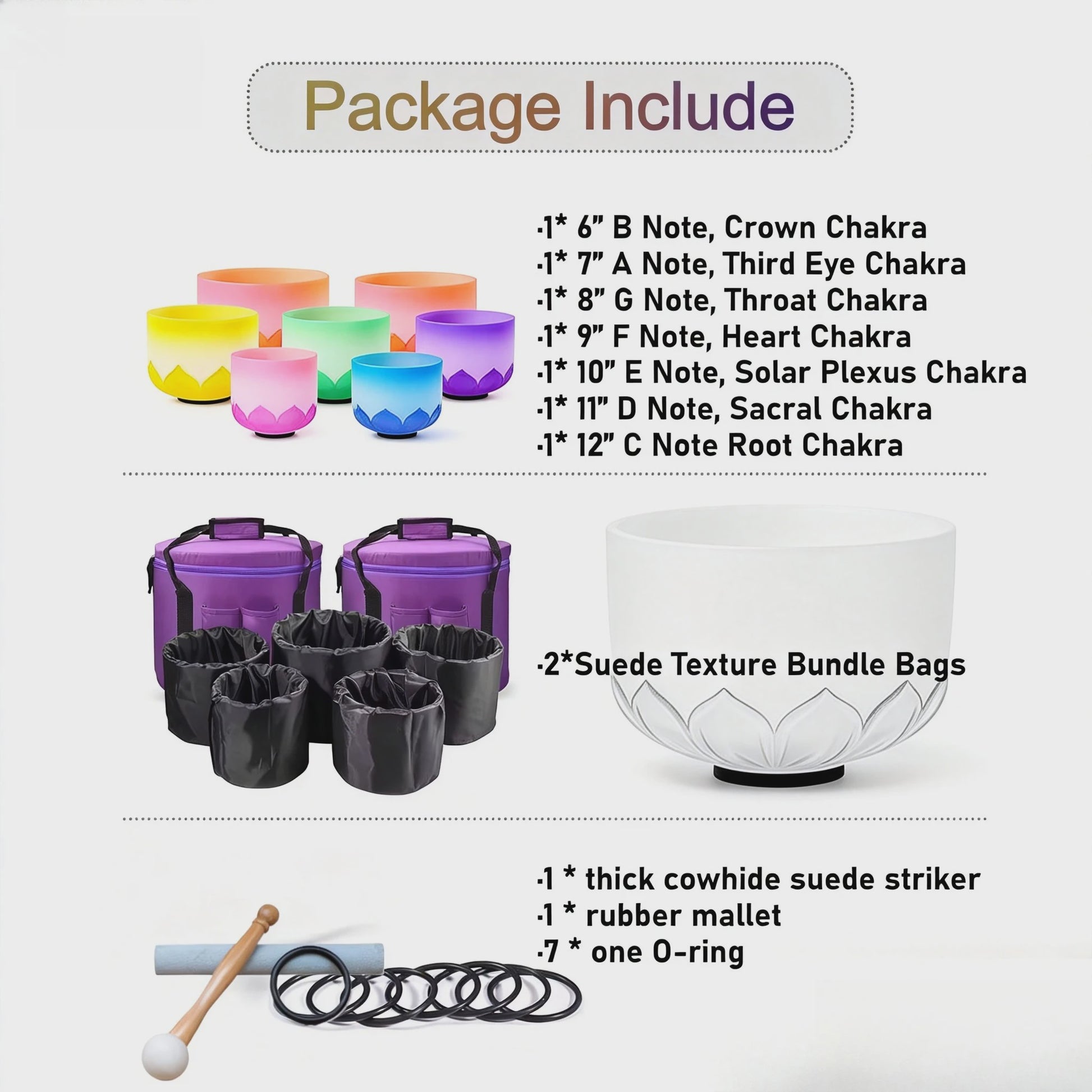 7-delige Kristallen Klankschaal Set (6-12 Inch) - 432Hz Chakra Stemming voor Meditatie & Sound Therapy