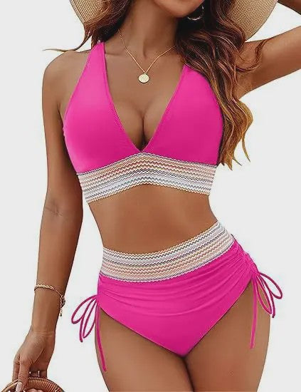 Dames Hoge Taille Bikini Set met Push-Up en Brede Schouderbanden - Zomer Strandkleding