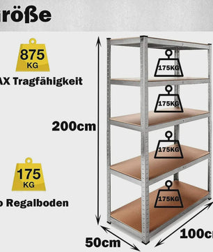 DayPlus Storage Shelving Heavy Duty Adjustable Boltless Garage Metal Shelf, Workshop Shelf, Max Load 875kg,Easy Installation