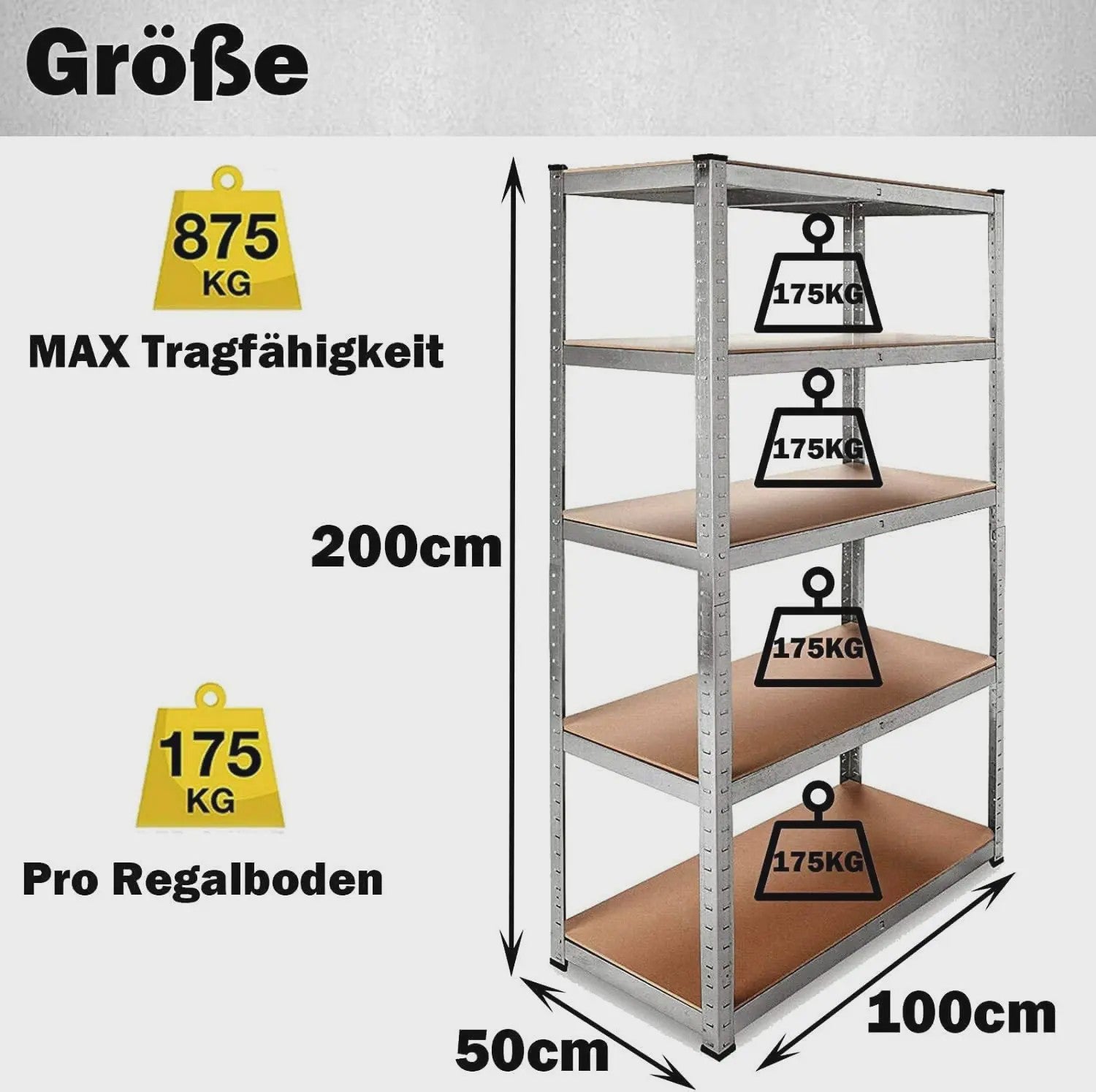 DayPlus Storage Shelving Heavy Duty Adjustable Boltless Garage Metal Shelf, Workshop Shelf, Max Load 875kg,Easy Installation
