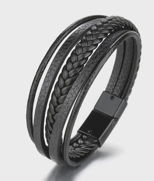 Trendy Heren Leren Armband - RVS & Gevlochten Touw, 21cm