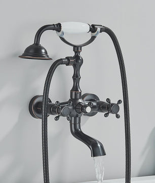 Retro Douchekraan Set met Baduitloop - Antiek Messing & Zwart Brons