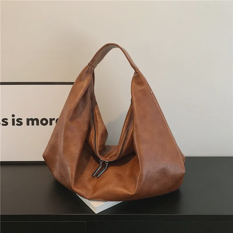 Luxe Grote Zwarte Hobo Schoudertas van Zacht PU Leer - Stijlvolle Dames Shopper en Reistote