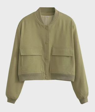 Dames Bomberjack met V-hals, Lange Mouwen en Zakken - Stijlvolle Casual Outfits