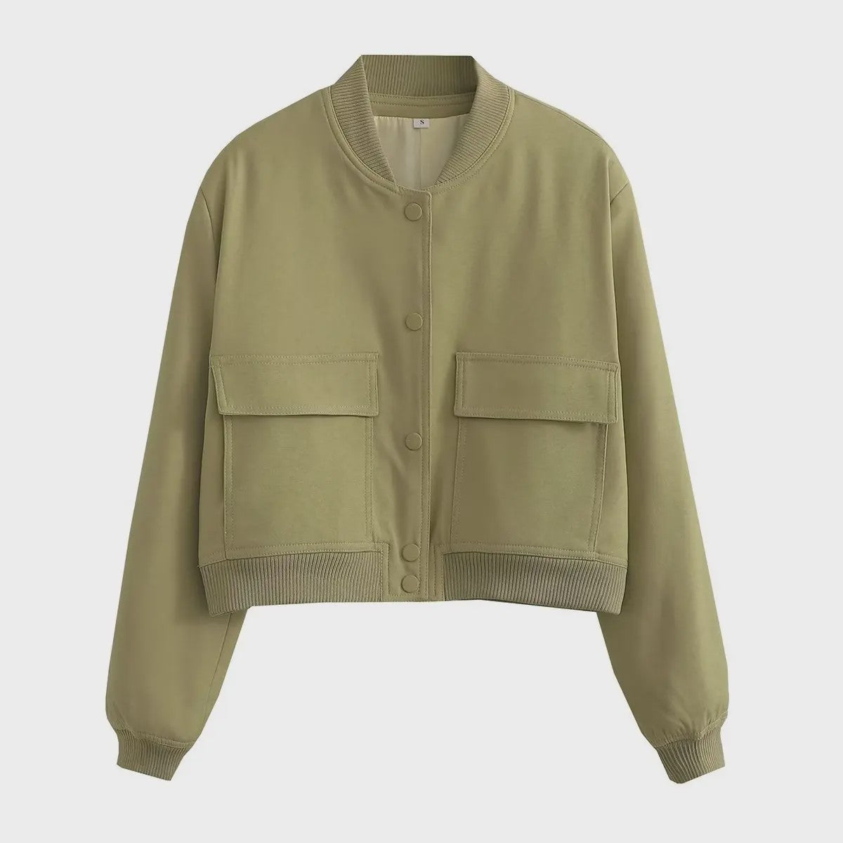 Dames Bomberjack met V-hals, Lange Mouwen en Zakken - Stijlvolle Casual Outfits