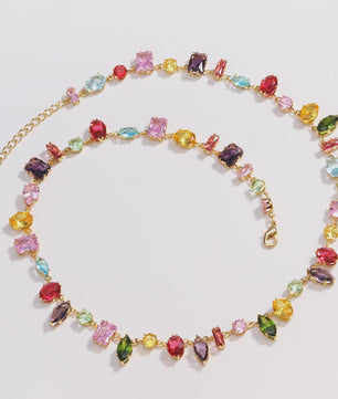 Luxe Goudkleurige Ketting met Kleurrijke Kristallen Zirkonia - Dames Sieraden
