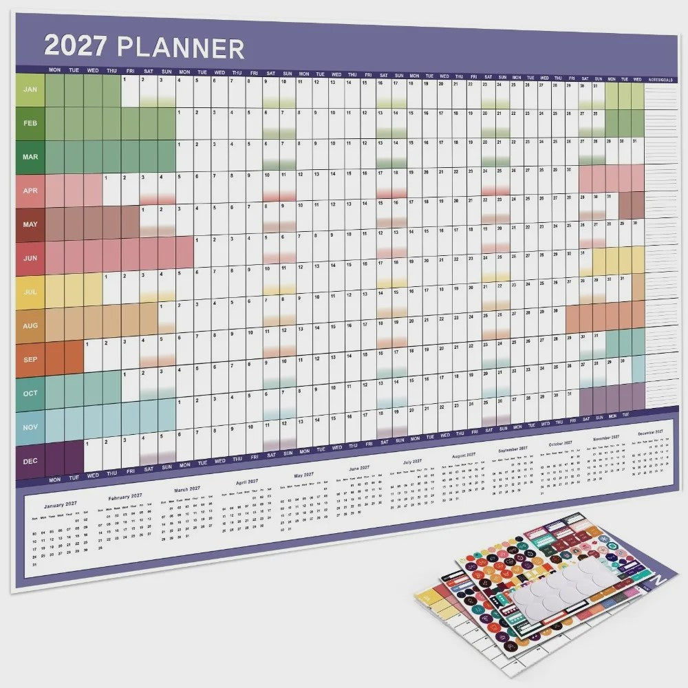 Jaarplanner 2027 - Grote Wandkalender met Planvakken en Stickers