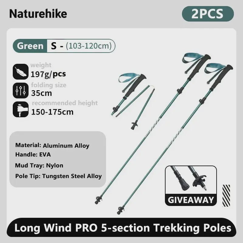 Naturehike Ultralichte Carbon Fiber Trekkingstokken - Opvouwbaar & Snel Sluitend