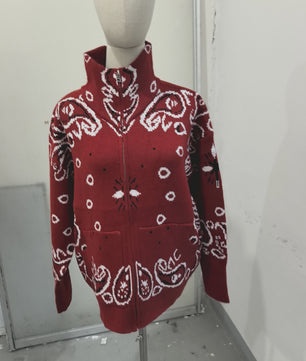 Gebreide Dames Cardigan met Patchwork Print, V-hals en Franjes - Stijlvolle Herfstjas