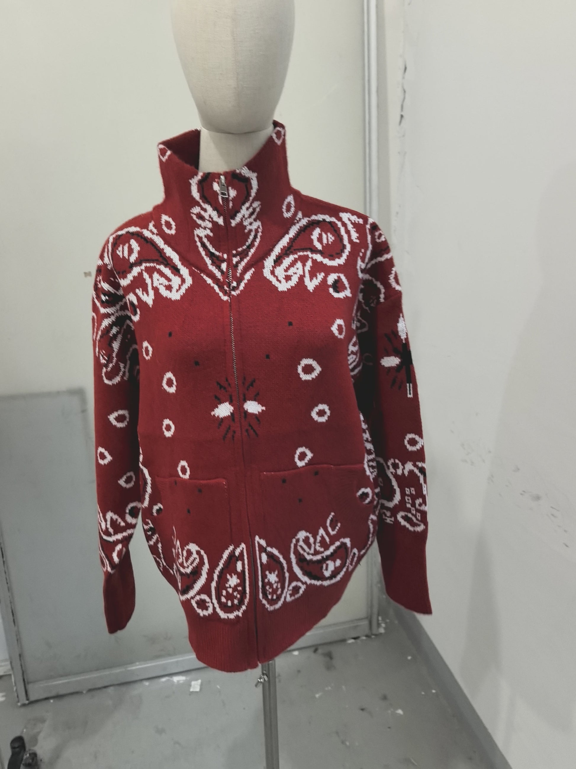 Gebreide Dames Cardigan met Patchwork Print, V-hals en Franjes - Stijlvolle Herfstjas