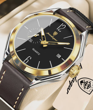 POEDAGAR Herenhorloge Leer - Zakelijk & Casual Kwarts Horloge met Datum & Waterdicht